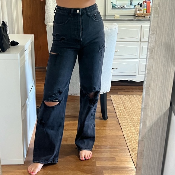 Black ripped wide leg jeans - Picture 6 of 6